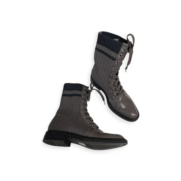 Charles & Keith Faux Leather Woven Boots SZ 36  Brown High Lace Up Boots - Picture 3 of 12